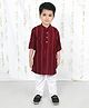 BAD BOYS Full Sleeves Stone Embellished & Fur Detailed Kurta With Solid Pyjama Set - Maroon