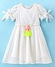 Lil' Drama  Short Sleeve With Neon Tassels Flower Applique & Belt Stylish Dress - White