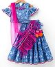 Lil' Drama Cotton Short Sleeve Stylish Jaipuri Printed Lehenga with Choli And Net Dupatta - Blue