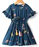 Lil' Drama Cotton Short Sleeve Stylish Printed Dress - Teal Blue