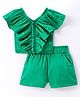 Lil' Drama Cotton Satin Short Sleeve Stylish And Trendy Top With Shorts Coordinating Set - Green