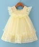 Babyhug Woven Sleeveless Fit & Flared Party Frock with Floral Embroidery & Ruffle Detailing - Light Yellow