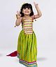 Twisha Sleeveless Lace Embellished & Smock Detailed Lehenga Choli With Dupatta Set - Lime Green & Off White