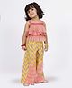 Twisha Sleeveless Mirror Work Detailed Frill Top With Chevron Printed Palazzo Set - Coral & Yellow