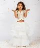Elaisha Flutter Sleeves Schiffli Embroidered & Mirror Work & Ruffle Detailed Lehenga Choli Set - Off White