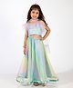 Elaisha Sleeveless Ruffle Detailed & Abstract Printed Ombre Lehenga Choli WIth Dupatta Set - Light Blue & Mauve