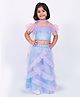 Elaisha Cold Shoulder Ruffle Detailed & Abstract Printed Lehenga Choli WIth Dupatta Set - Mauve & Light Blue