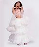 Elaisha Sleeveless Sequins & Lace Embellished & Ruffle Detailed Lehenga Choli With Dupatta Set - Peach & Off White