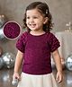 Babyhug Woven Half Raglan Sleeves Frill Details Textured Party Top - Wine
