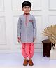 Twisha Full Sleeves Striped Kurta With Dhoti Set - Grey & Coral