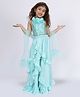 Twisha Sleeveless Sequin Embellished Floral Applique Frilled Top With Ghaghra & Dupatta Set - Sea Green
