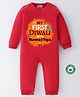 BLUSHES Diwali Theme 100% Cotton Full Sleeves My First Diwali With Mumma & Papa Text Printed Romper - Red