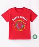 BLUSHES Diwali Theme 100% Cotton Half Sleeves Happy Diwali Text Printed Tee - Red