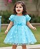 Babyhug Woven Half Puffed Sleeves Sequinned Party Dress With Floral & Butterfly Applique - Light Blue