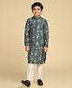 KISAH Full Sleeves Paisleys Printed Kurta Pyjama Set - Turquoise Blue