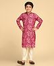KISAH Full Sleeves Floral & Paisley Designed Kurta With Solid Pyjama Set - Hot Pink