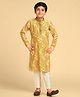 KISAH Full Sleeves Self Designed Kurta With Soild Pyjama Set - Mustard