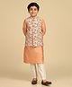 KISAH Full Sleeves Solid Kurta & Pyjama Set With Floral Swirls Printed Nehru Jacket - Multi Colour
