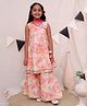 Ka-mee Sleeveless Floral Printed & Lace Embellished Coordinating Kurta & Sharara With Dupatta Set - Pink