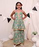 Ka-mee Cotton Sleeveless Floral Printed & Lace Embellished Kurta & Sharara With Dupatta Set - Green