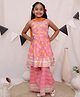 Ka-mee Cotton Sleeveless Floral Printed & Lace Embellished Kurta & Sharara With Dupatta Set - Pink