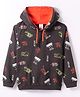 Smarty Boys 100% Cotton Knit Full Sleeves Hooded Sweatshirt with Text Print & Adjustable Dramstring - Charcoal Grey