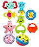 Colourful Lovely Attractive Rattles and Teether for Babies (Multicolour) - Set of 9 Pieces