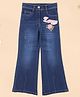 Cutecumber Denim Rose & Text Patch Detailed Washed Jeans - Blue