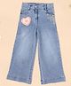 Cutecumber Denim Pearls Embellished & Heart Patch Detailed Washed Jeans - Blue