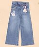 Cutecumber Denim Pearls Embellished & Rabbit Patch Detailed Washed Jeans - Blue