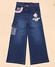Cutecumber Denim Beads Embellished & Unicorn Patch Detailed Washed Jeans - Blue