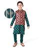 EARTHY TOUCH  Single Jersey Knit Full Sleeves Floral Foil Printed Kurta Pyjama Set with Jacket - Dark Green