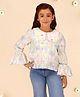 Cutecumber Full Bell Sleeves Abstract Printed & Pleated Top - Green