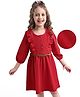 Hola Bonita Knit Three Fourth Peasant Sleeves Solid Colour Frock with Frill Detailing - Red