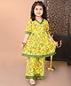 Superminis Cotton Half Sleeves Lace Embellished Floral Printed Kurta With Coordinating Sharara Set - Yellow