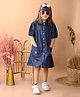 Superminis Denim Half Sleeves Honey Bee Embroidered With Pockets Dress - Blue