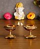 eCraftIndia Set Of 2 Golden Handcrafted Decorative Brass Diya With Tortoise Base