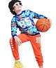 Ollington St. 100% Cotton Knit Full Sleeves Sweatshirt & Joggers Winter Wear Set With Text & Tropical Print - Navy & Red