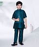 Ministitch Cotton Silk Full Sleeves Kurta & Pant Set With Sequins Embellished Jacquard Jacket - Peacock Blue