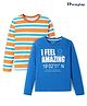 Honeyhap Premium 100% Cotton Knit Full Sleeves Striped & Text Printed T-Shirts Pack of 2 - Mykonos Blue & Brown Strips