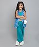 Taffykids 100% Cotton Sleevless Floral Prined Jacket With Coordinating Solid Crop Top & Pant Set - Blue