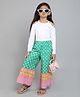 Taffykids Cotton Jersey Full Sleeves Cold Shoulder Solid Crop Top & Ethnic Motifs Printed Palazzo Set - White & Green