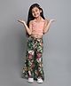 Taffykids Sleeveless Ruched Crop Top & Floral Printed Pant Set - Peach & Green