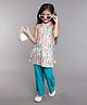 Taffykids Cotton Halter Neck Abstract Printed Ethnic Kurta With Solid Pant Set - Multi Colour