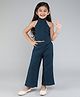Taffykids Sleeveless Dobby Design Back Tie Up Ethnic Crop Top With Coordinating Pant Set - Dark Teal