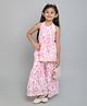 Taffykids Cotton Sleeveless Ikat Printed Ethnic Peplum Kurta & Sharara Set - White & Pink