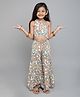 Taffykids One Shoulder Floral Printed Waist Tie Up Detailed Ethnic Crop Top With Coordinating Tier Pant Set - Multi Colour