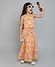 Taffykids Sleeveless Floral Printed Ethnic Crop Blazer With Coordinating Skirt Set - Yellow