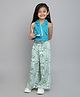 Taffykids Sleeveless Solid Crop Wrap Blazer Top With Ethnic Printed Palazzo Set - Teal