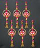 eCraftIndia 6 Pieces Lotus in Golden Rings with Pom Pom Bell Hangings